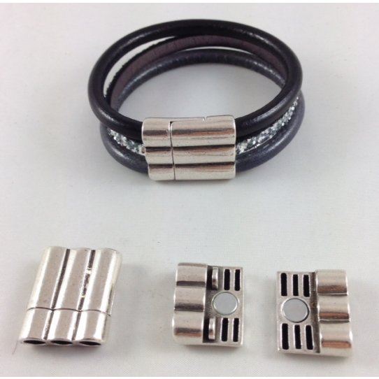 2 Magnetic clasps 3 ranks for 5mm round or flat leather