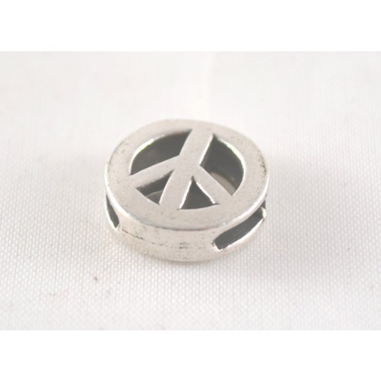 Passant peace and love 10mm pour cuir en tain plaqu argent