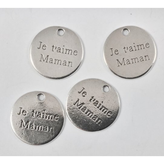 5 pcs I love you mom Tin plated pendant 10 microns French Manufacturing