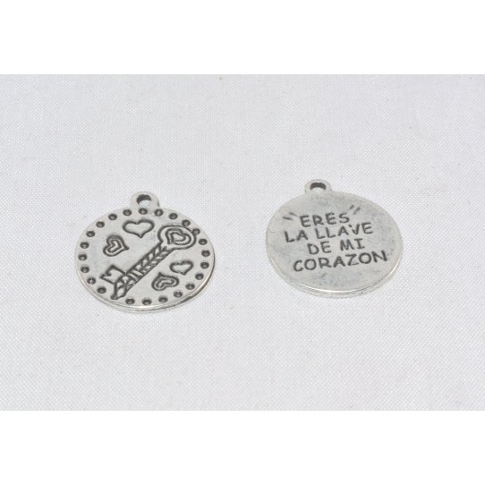 Pendant - key double sided medallion / writing