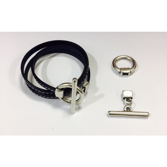 Toggle clasp for flat leather 5mm, silver or antic silver