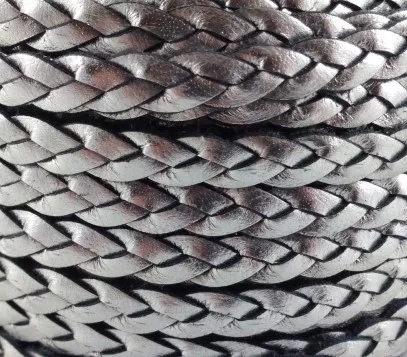 Cuir tressé 6mm-ITALIEN - Argent