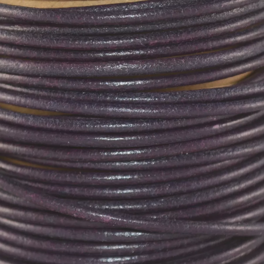 Cuir rond 2 mm couleurs pastel et métallisées - Violet foncé