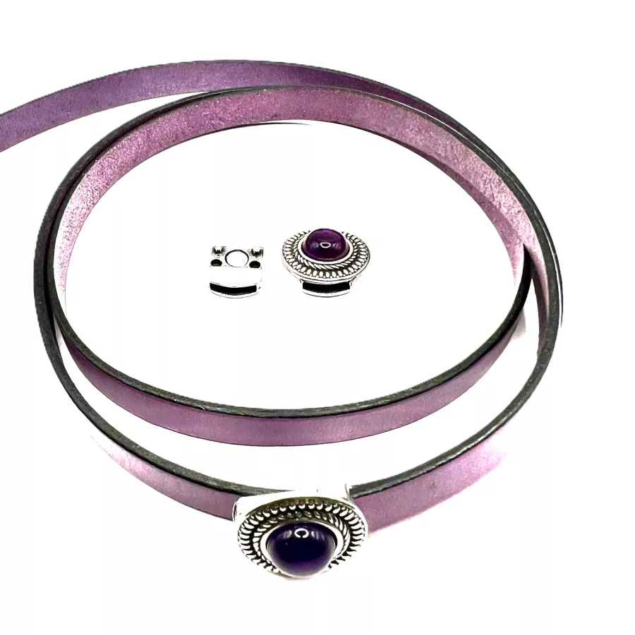 Fermoir aimanté pour cuir 10mm avec véritable améthyste