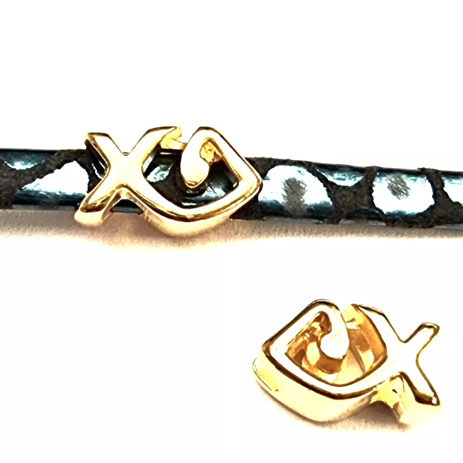 Passant poisson stylisé pour cuir plat  3MM - Or