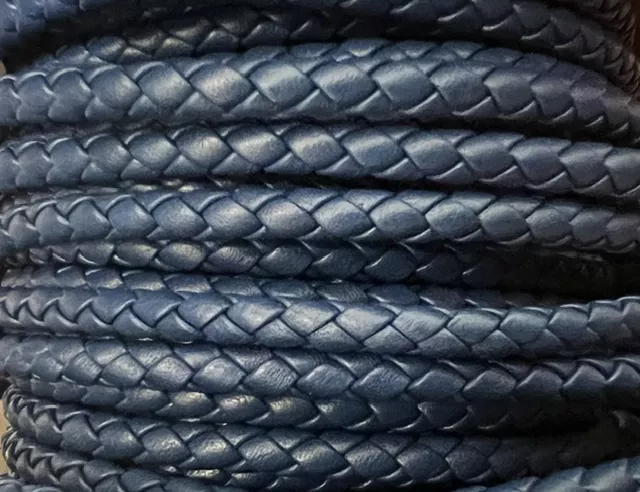 Cuir tressé rond 5mm  bleu