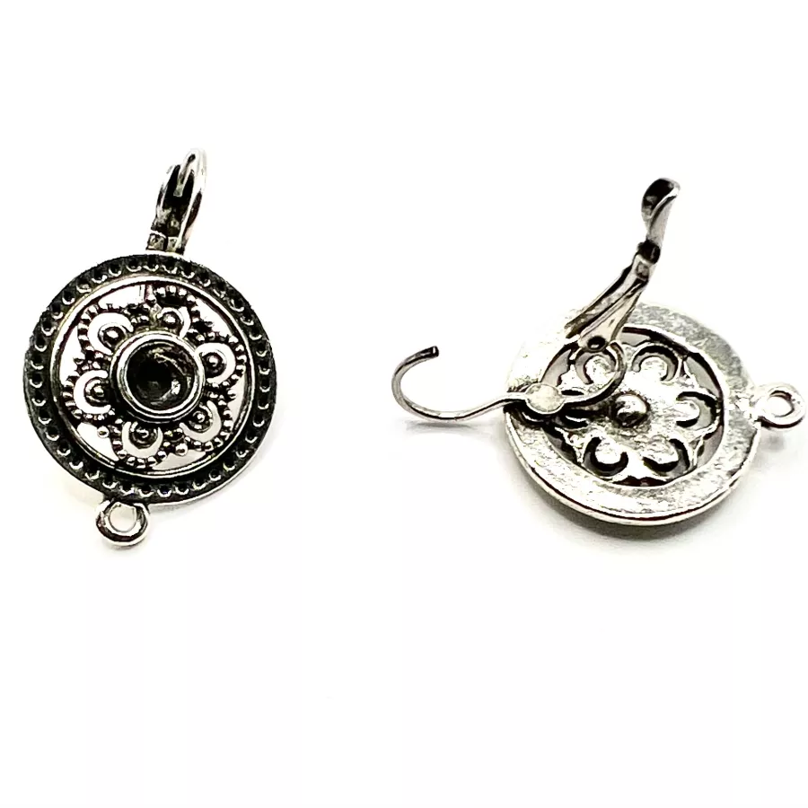Dormeuses en Etain plaquées 10 microns  d'argent antique ,Fabrication Française