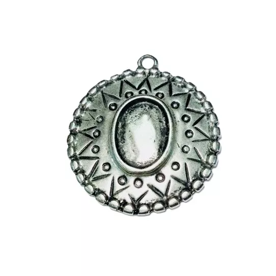 Pendant rond avec motifs et emplacement central pour coller cabochon ou fimo
