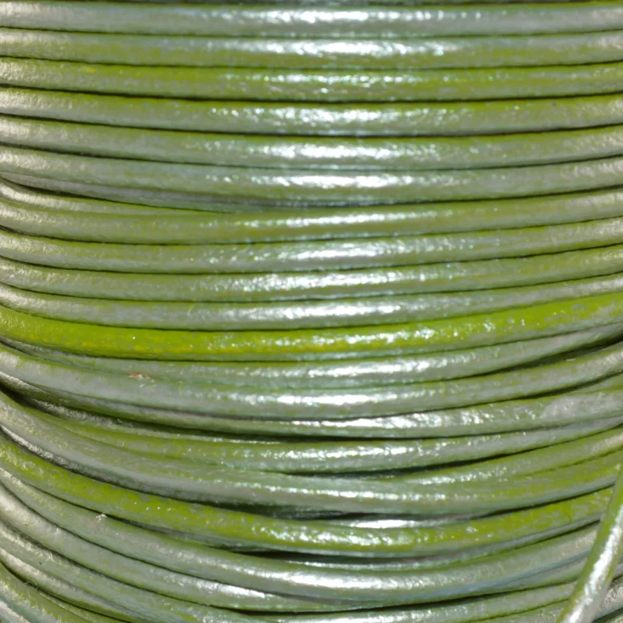 Cuir rond 2 mm couleurs pastel et métallisées - Vert anis