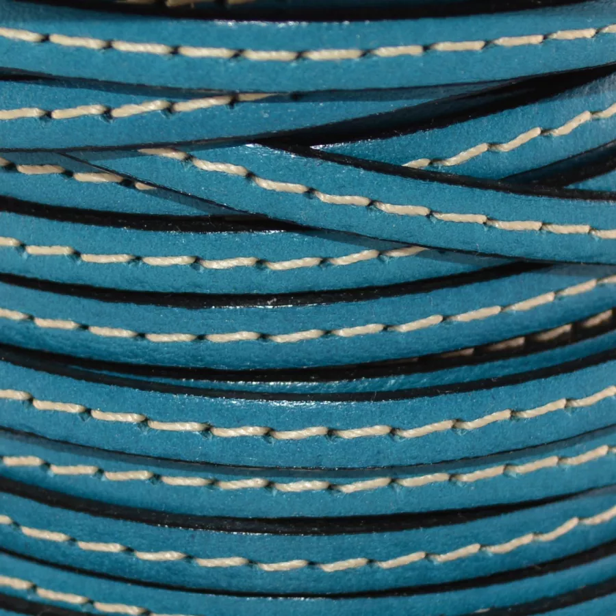Cuir de veau cousu 5mm - Bleu turquoise