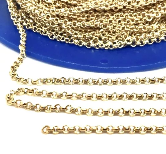 Chaine en laiton petit jaseron doré 24 carat en France,1micro