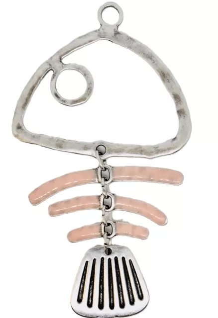 Grand poisson pour sautoir, émaillé-4 couleurs - Rose poudré