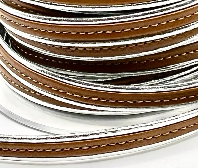 Cuir Nappa double cuirs  argent et camel cousu 6mm