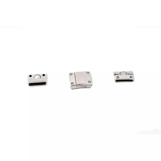 Fermoir aimanté en étain avec 4 clous pour cuir plat 20mm - Argent antique