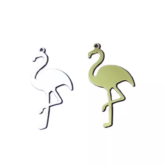 5 Pendants Grand Flamand rose 5cm en laiton plaqué Argent ou 3pcs en Or FR - Or