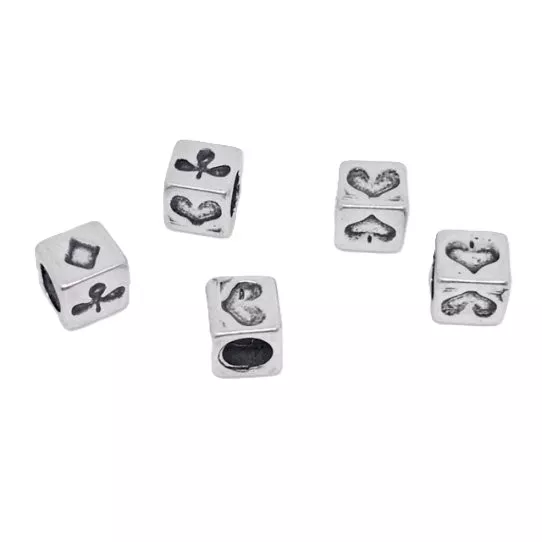 Perles cube motif jeu de cartes diam trou 4mm