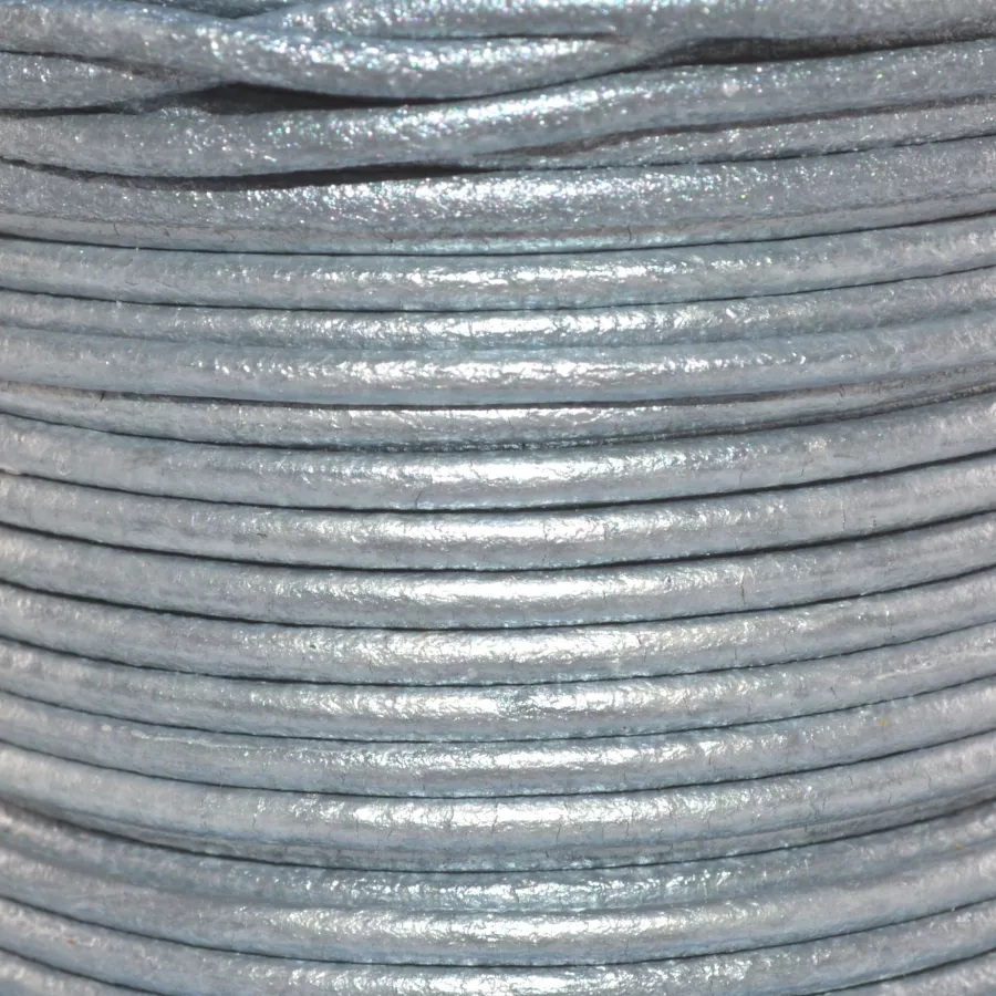 Cuir rond 2 mm couleurs pastel et métallisées - Argent antique