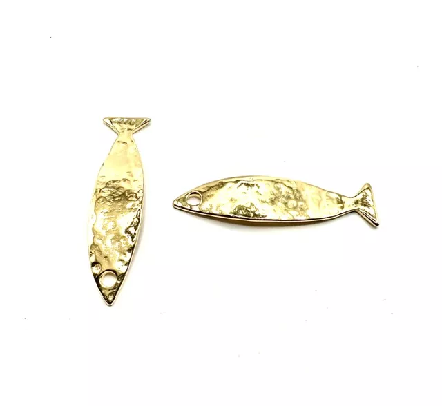 Grand poisson martelé doré à l'or fin 24 carat 63x 15mm