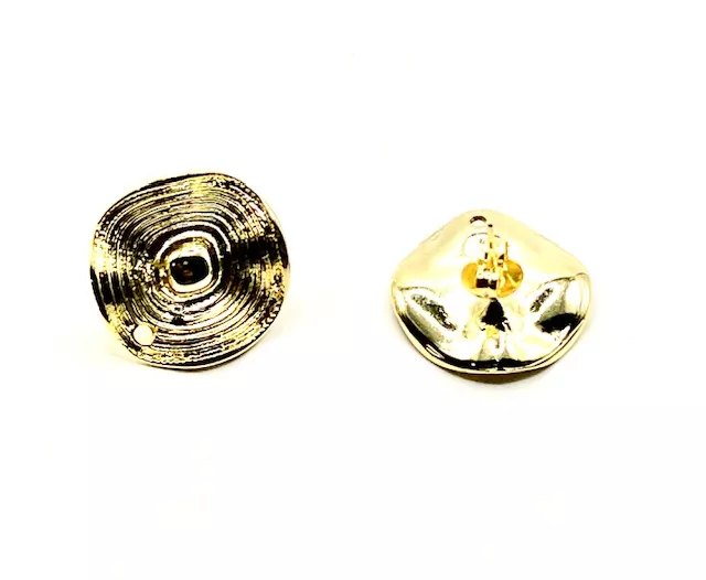 Boucles d'oreilles à clous rondelle ondulée doré à l'or fin 24 carat