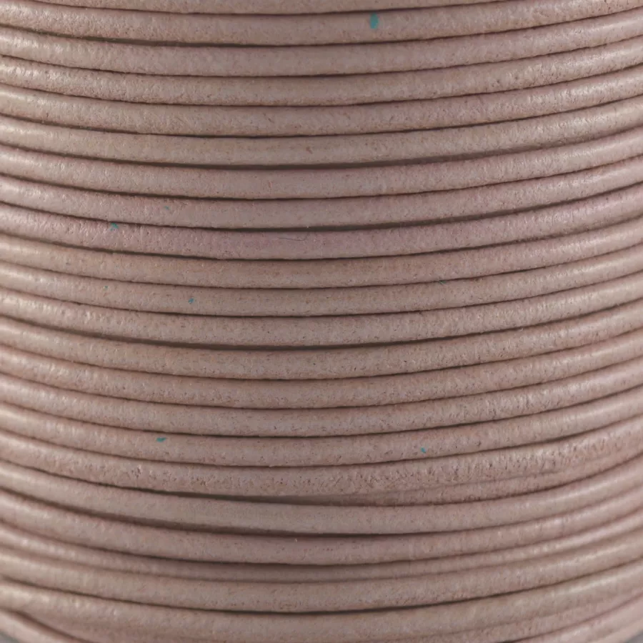 Cuir rond 2 mm couleurs pastel et métallisées - Rose poudré