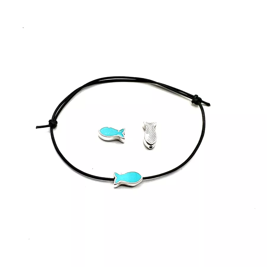 5Poissons émaillés turquoises traversants  , trou 1.5mm