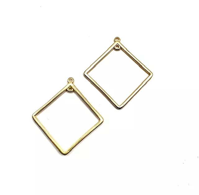 Pendant carré doré à l'or fin 24 carat, or mat 30x 30mm