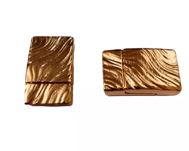 Fermoir aimanté en étain pour cuir plat 10mm motif vague - or rose