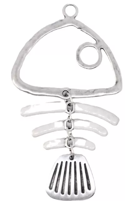 Grand poisson pour sautoir, émaillé-4 couleurs - Blanc