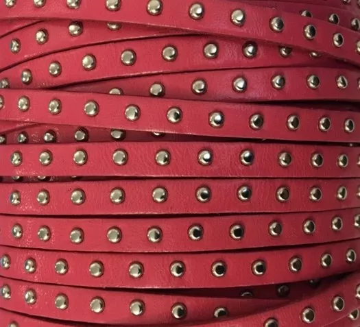 Cuir Veau - Clouté - Plat - 5mm - - Rose