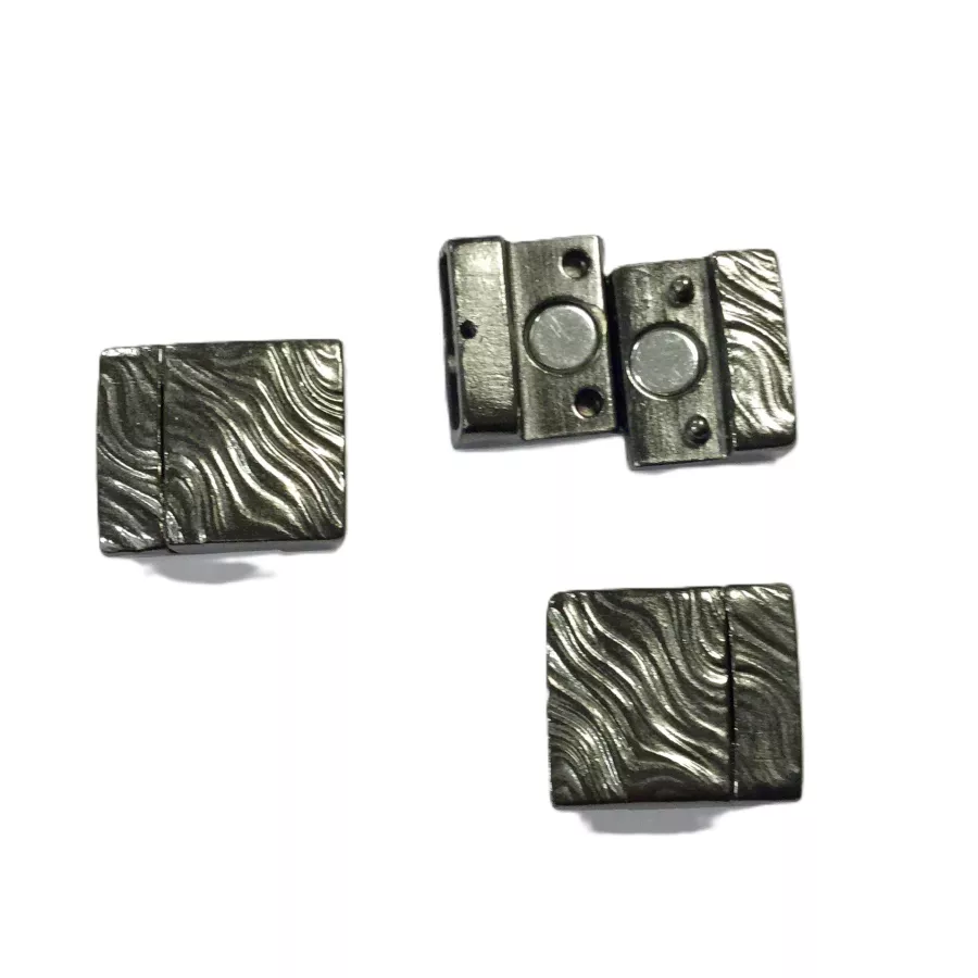 Fermoir aimanté en étain pour cuir plat 15mm motif vagues - Noir Argent Bronze or rose
