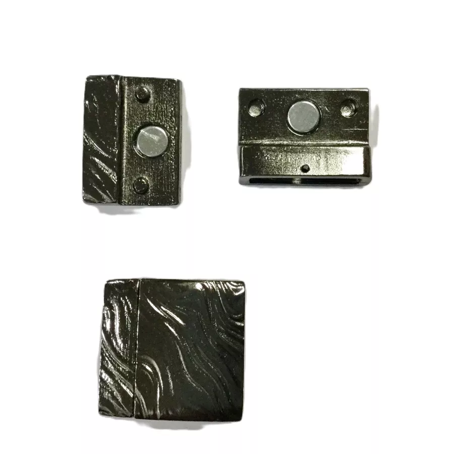 Fermoir aimanté en étain pour cuir 20mm motif vagues - Noir