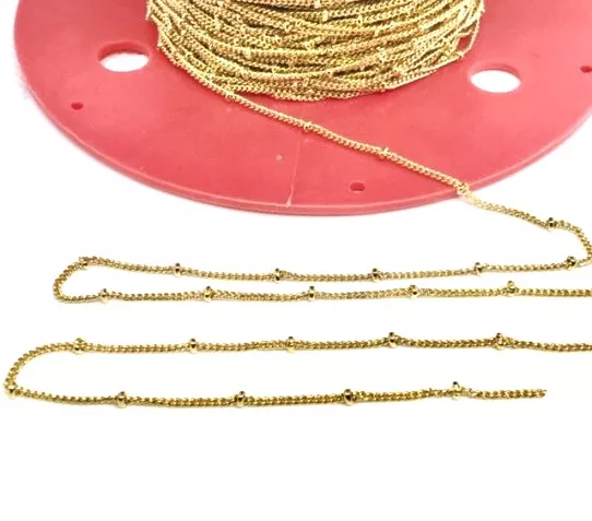 Chaîne fine avec petites boules, doré 24 carat en France, 1micron