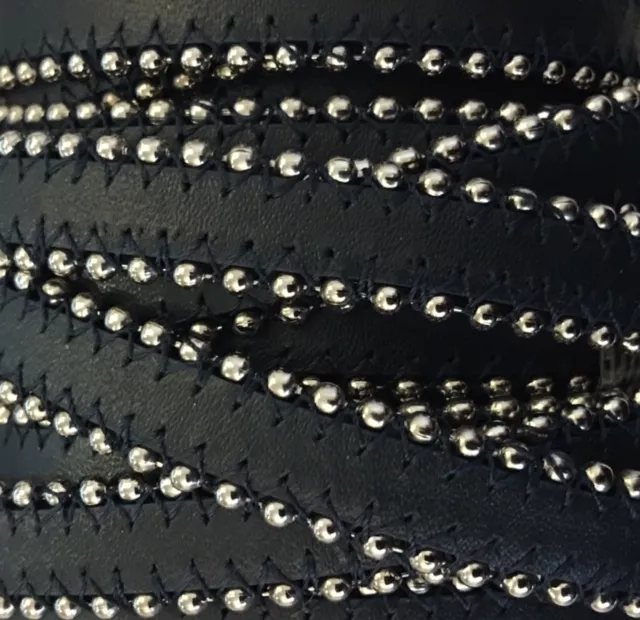 Cuir satiné ou non avec chaîne boule 10 mm-NOUVELLES COULEURS - Bleu marine