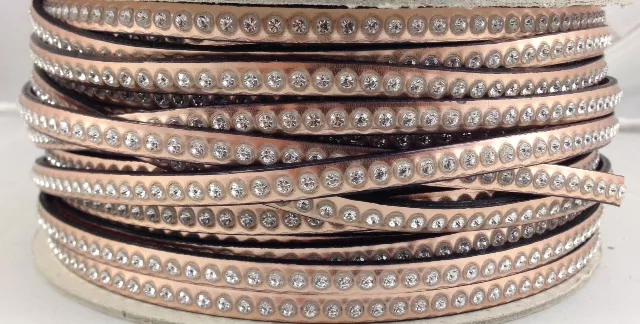 Cuir metalisé aves swarovski - Rose