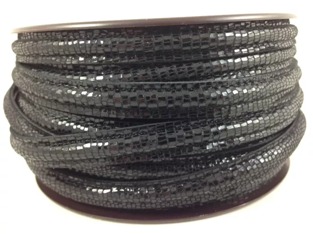 10mm Cuir micro lezard doublé  couture - Noir