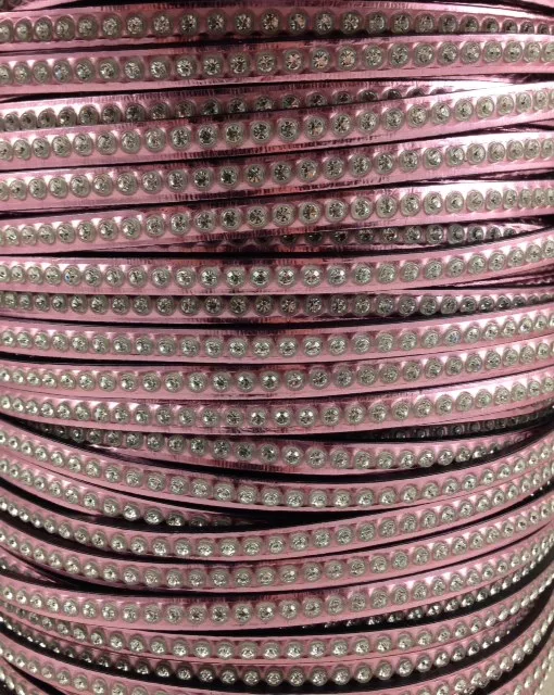 Cuir metalisé aves swarovski - Rose poudré