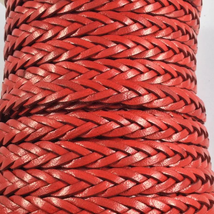 Cuir tressé 3x4 10mm-Italien - Rouge