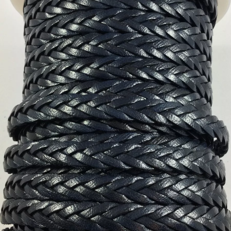 Cuir tressé 3x4 10mm-Italien - Bleu marine