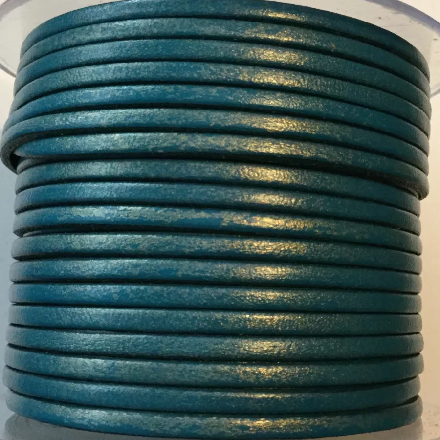 1m Cuir de veau 3mm plat-NOUVELLES COULEURS - Turquoise métallisé