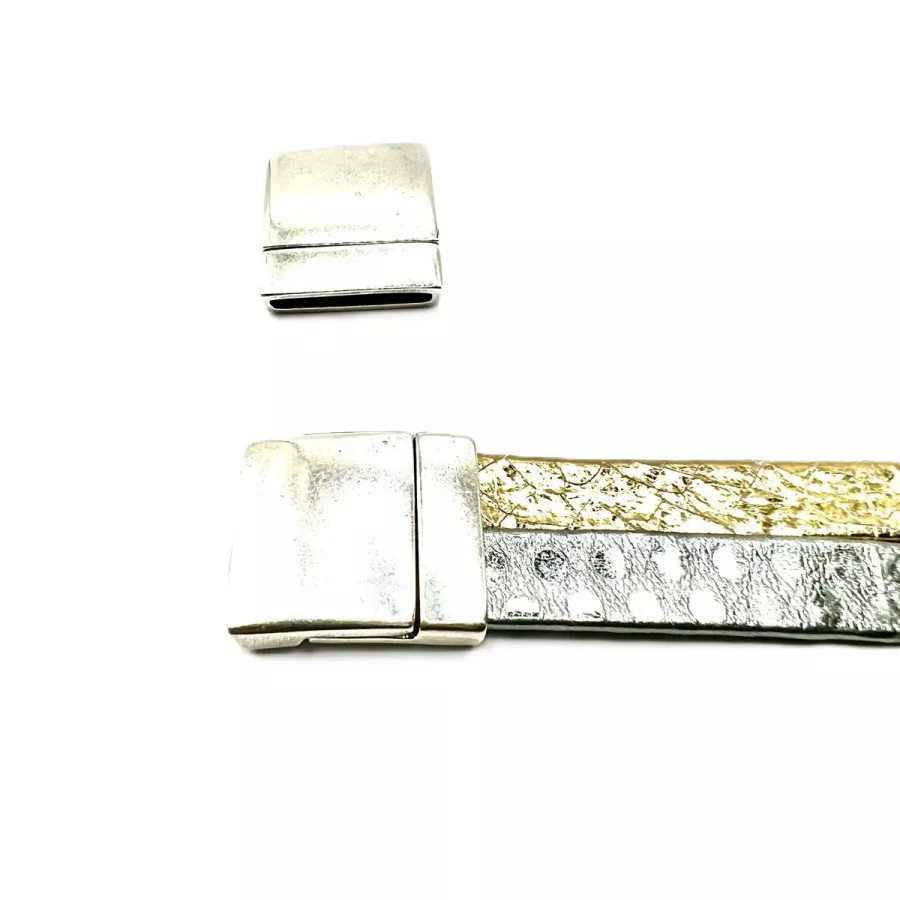Fermoir aimante en étain pour cuir 20mm lisse - Argent