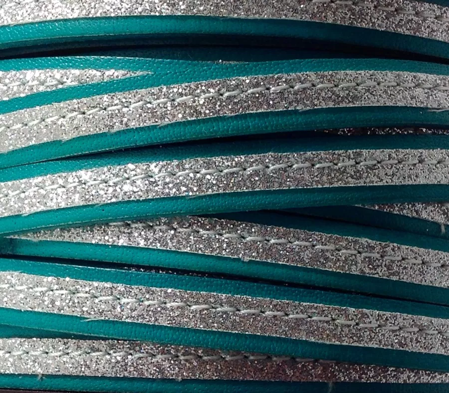 Cuir et Glitter 10mm - Bleu turquoise