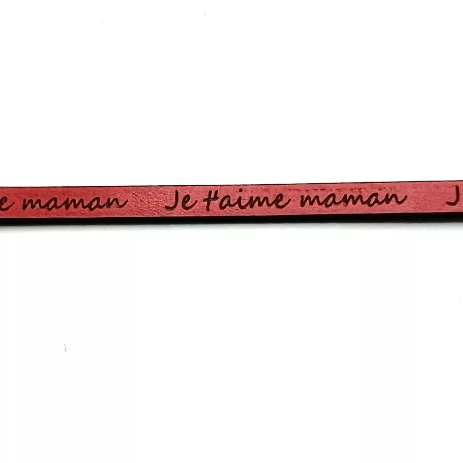 Cuir laser je t'aime maman 5mm Pour FETE DES MERES - Rouge