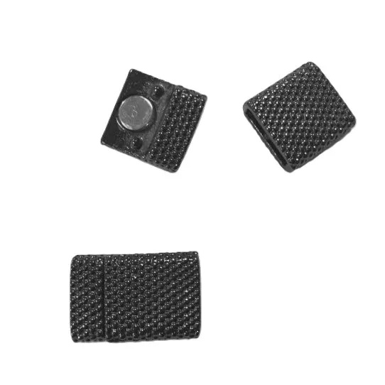 Fermoir aimanté en étain pour cuir 10mm diamanté - Noir