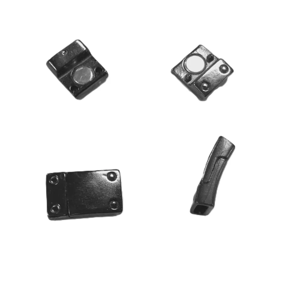 Fermoir aimanté en étain avec 4 clous pour cuir plat 10mm - Noir