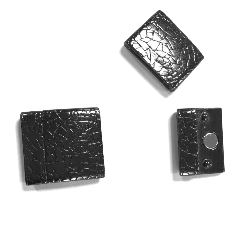 Fermoir aimanté 20mm en étain motif craquelé - Noir