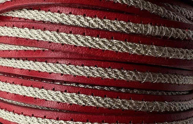 Cuir de veau avec lin cousu 10mm-fête des pères - Rouge