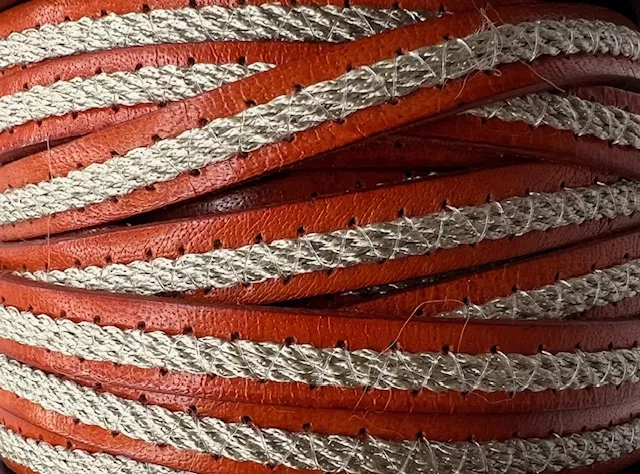 Cuir de veau avec lin cousu 10mm-fête des pères - Corail