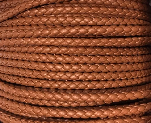 Cuir tressé rond 3-Qualité Joaillerie-nouvelles couleurs - Camel