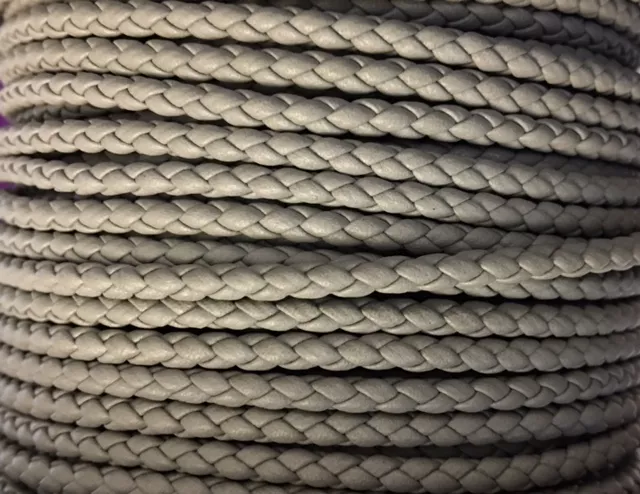 Cuir tressé rond 3-Qualité Joaillerie-nouvelles couleurs - Gris clair