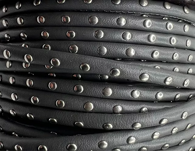 Cuir rond cousu et clouté 5 mm , en chèvre - Gris foncé